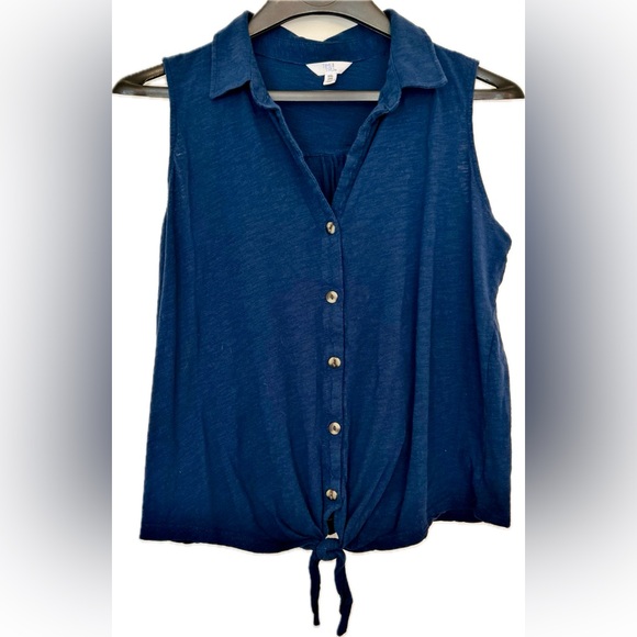 XXL Blue Button Down Sleeveless Shirt - Picture 2 of 3